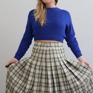 1940's Slate and Plaid Wool Skirt // Women's Size Double Extra Small to XS